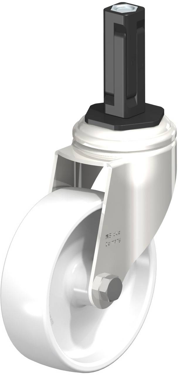 Industrie-Rollenrad aus Metall und Kunststoff, geeignet zur Befestigung an Geräten oder Möbeln für leichtes Bewegen.