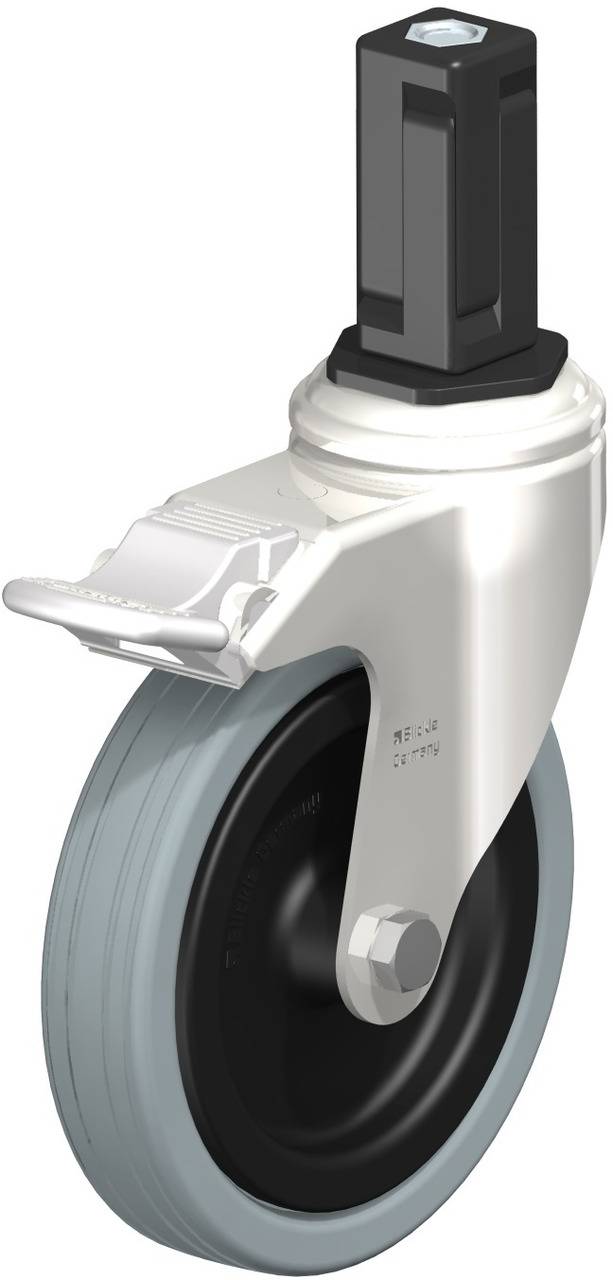 Schwenkrolle mit grauem Rad und schwarzem Gehäuse; geeignet für Möbel oder Geräte, bietet Mobilität und Stabilität.