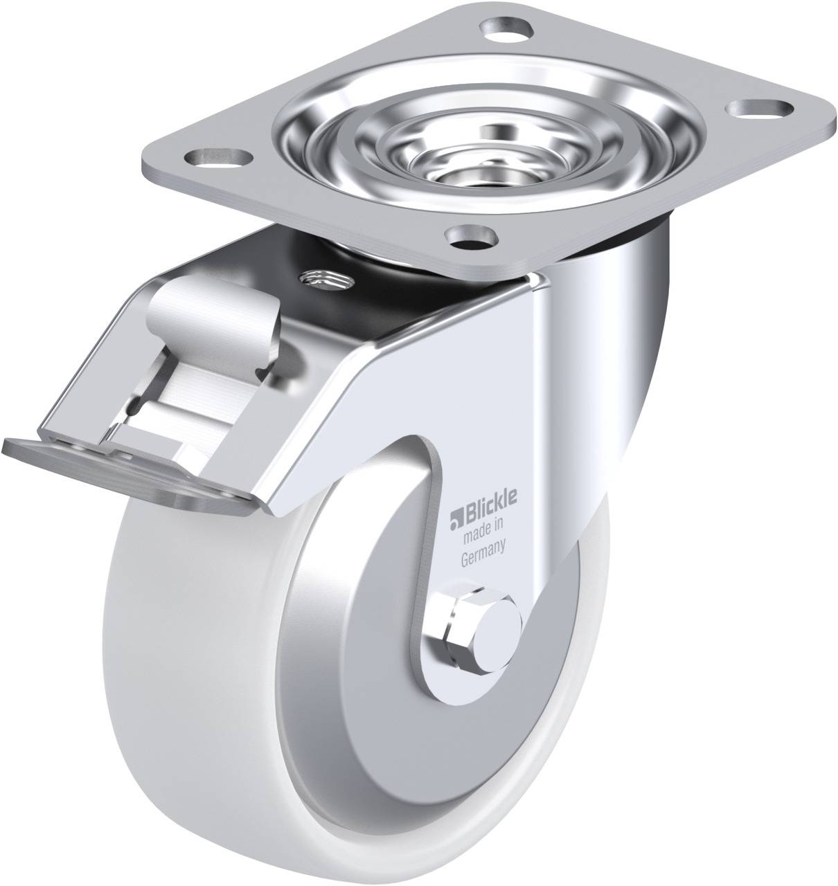 Metallrolle mit Gummirad, bewegt sich um 360 Grad. Geeignet für Möbel oder Geräte. Robust und langlebig.