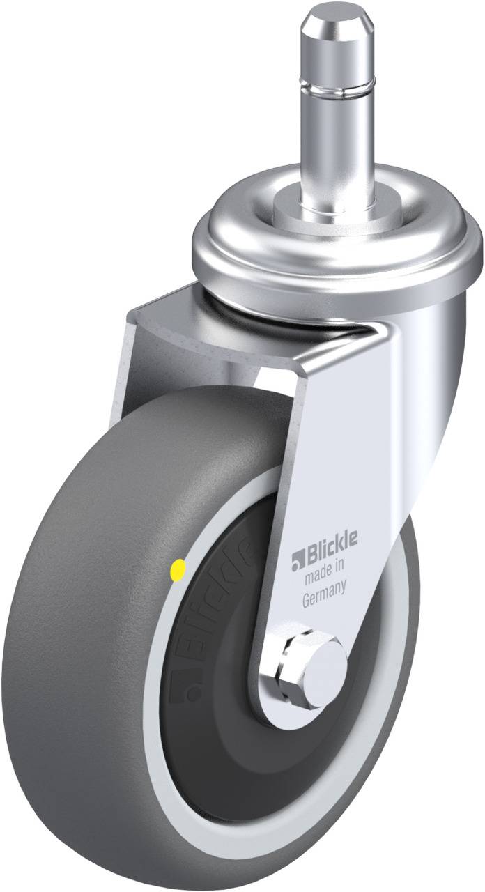 Schwenkrolle mit grauem Rad und silberner Halterung, gefertigt von Blickle.