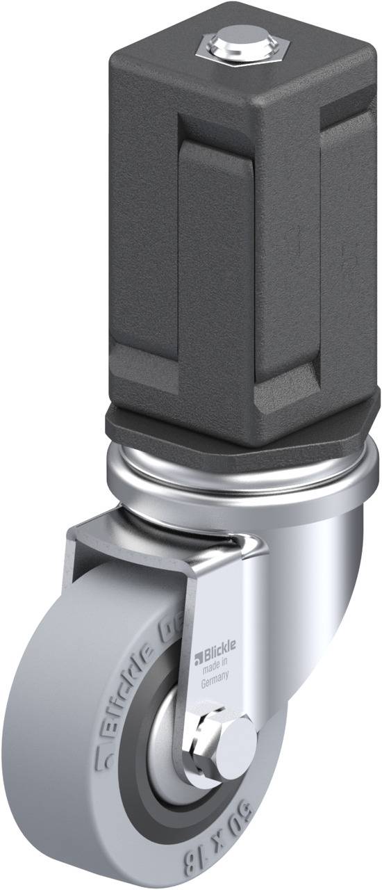 Blickle Industrie-Rad mit schwarz-grauer Feststellvorrichtung und glänzender Metallhalterung.