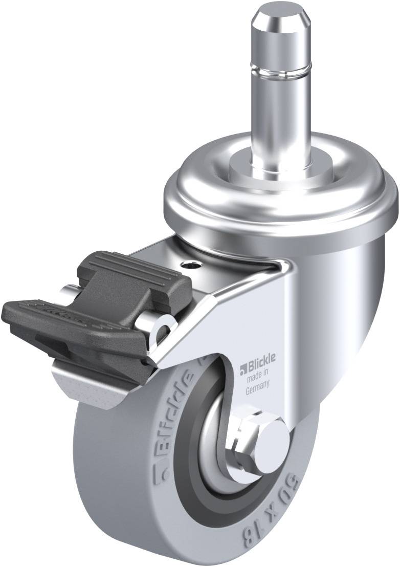 Metallisches Lenkrollen-Rad mit Bremse für Möbel und Geräte, glänzende Oberfläche, robuste Bauweise für zuverlässige Mobilität.