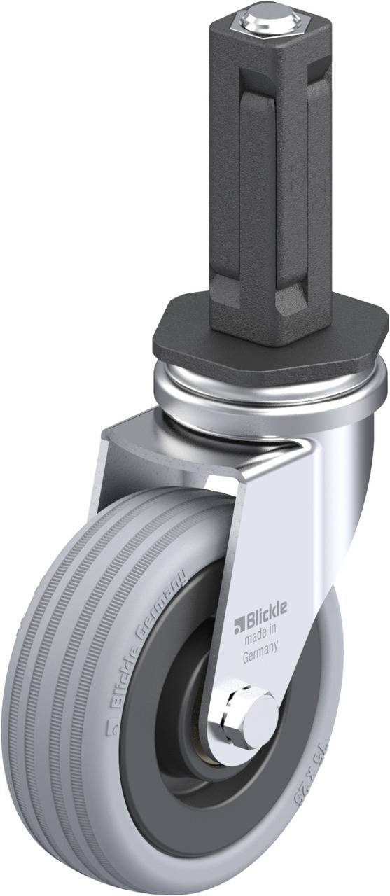 Graue Rolle mit schwarzem Halter und Metallgehäuse, hergestellt in Deutschland von Blickle.
