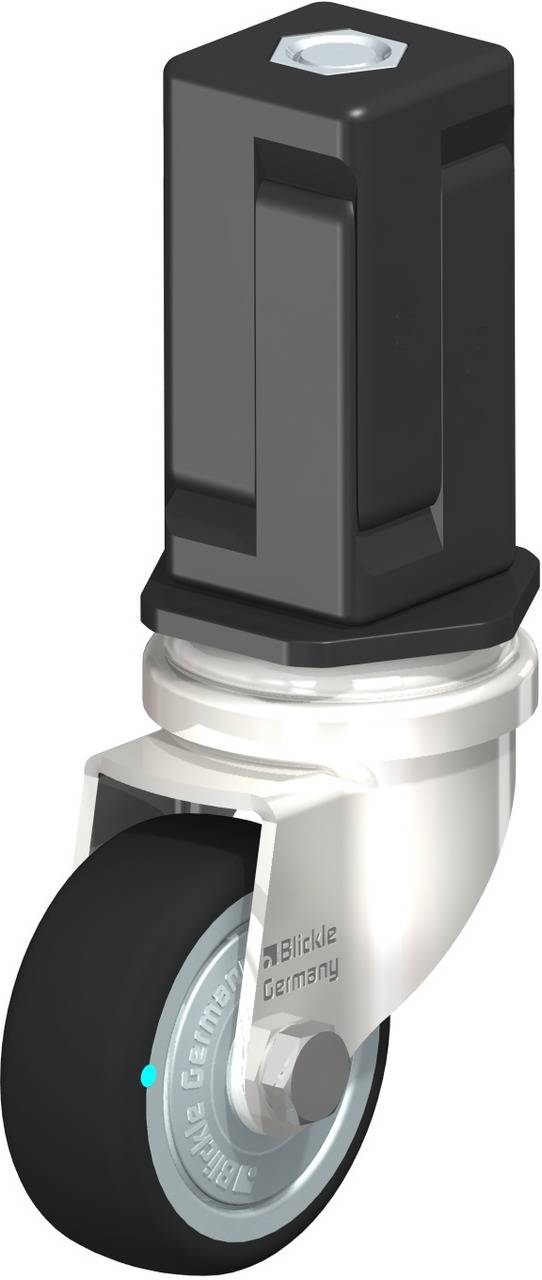 Schwenkrolle mit schwarzem Gehäuse und grau-schwarzem Rad, geeignet für industrielle Anwendungen.