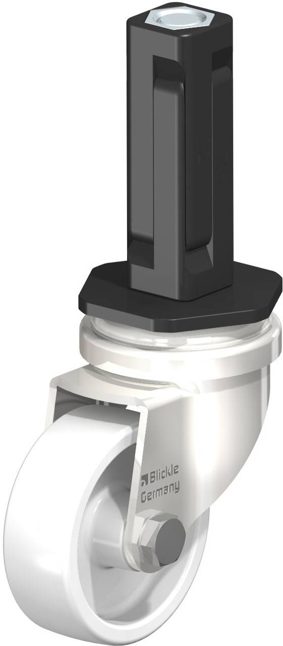 Rollenrad mit weißem Rad und schwarzer Halterung, geeignet für Möbel oder Industrieanwendungen.