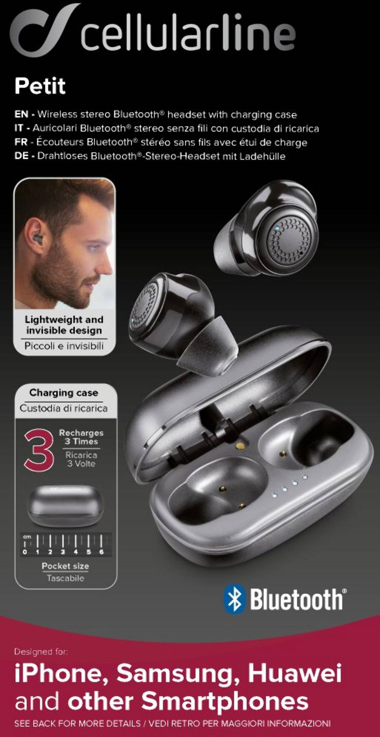 Cellularline BTPETITTWSK True Wireless, Bluetooth® Reise In Ear Stereo-Headset In Ear Headset Schwarz