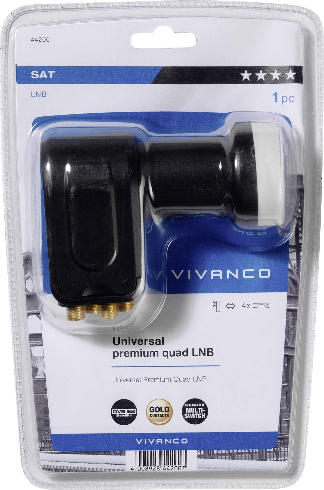 Vivanco STL UQSP2A Quad-LNB Teilnehmer-Anzahl: 4 Feedaufnahme: 40mm mit Switch, vergoldete Anschlüsse, Wetterschutz