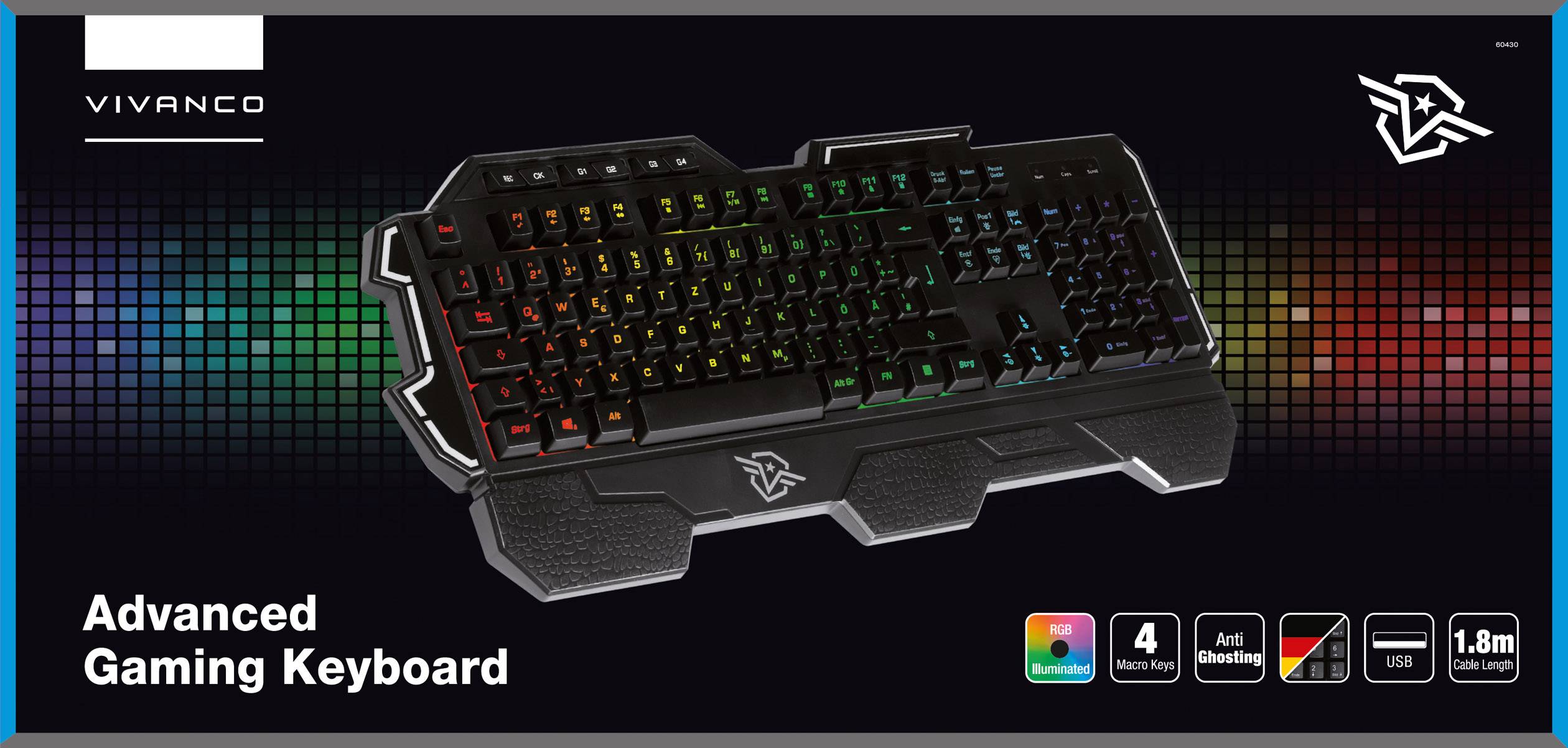 Vivanco IT-KB G1 USB Gaming-Tastatur Beleuchtet, Ergonomisch Deutsch, QWERTZ, Windows® Schwarz