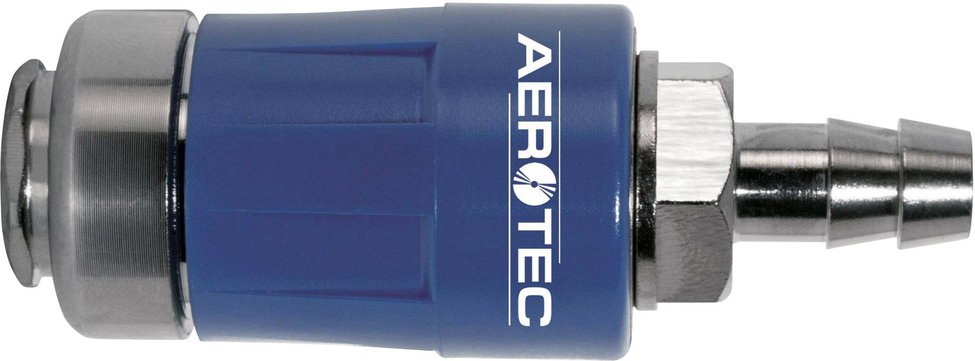 Blauer Druckluft-Schnellverschluss mit Metallanschluss von 'Aerotec'.