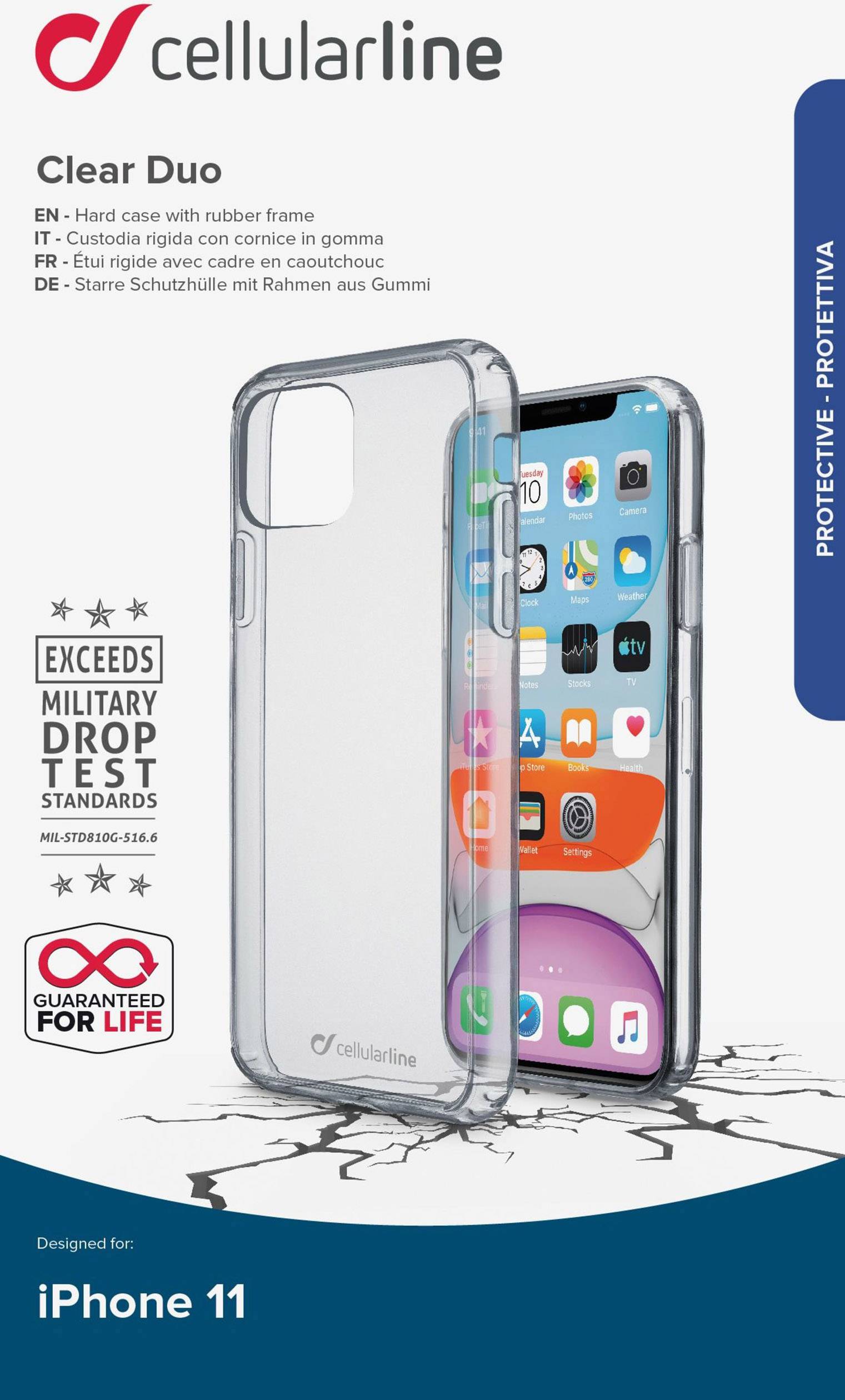 Cellularline CLEARDUOIPHXR2T Backcover Apple iPhone 11 Transparent Spritzwasserfest, Stoßfest
