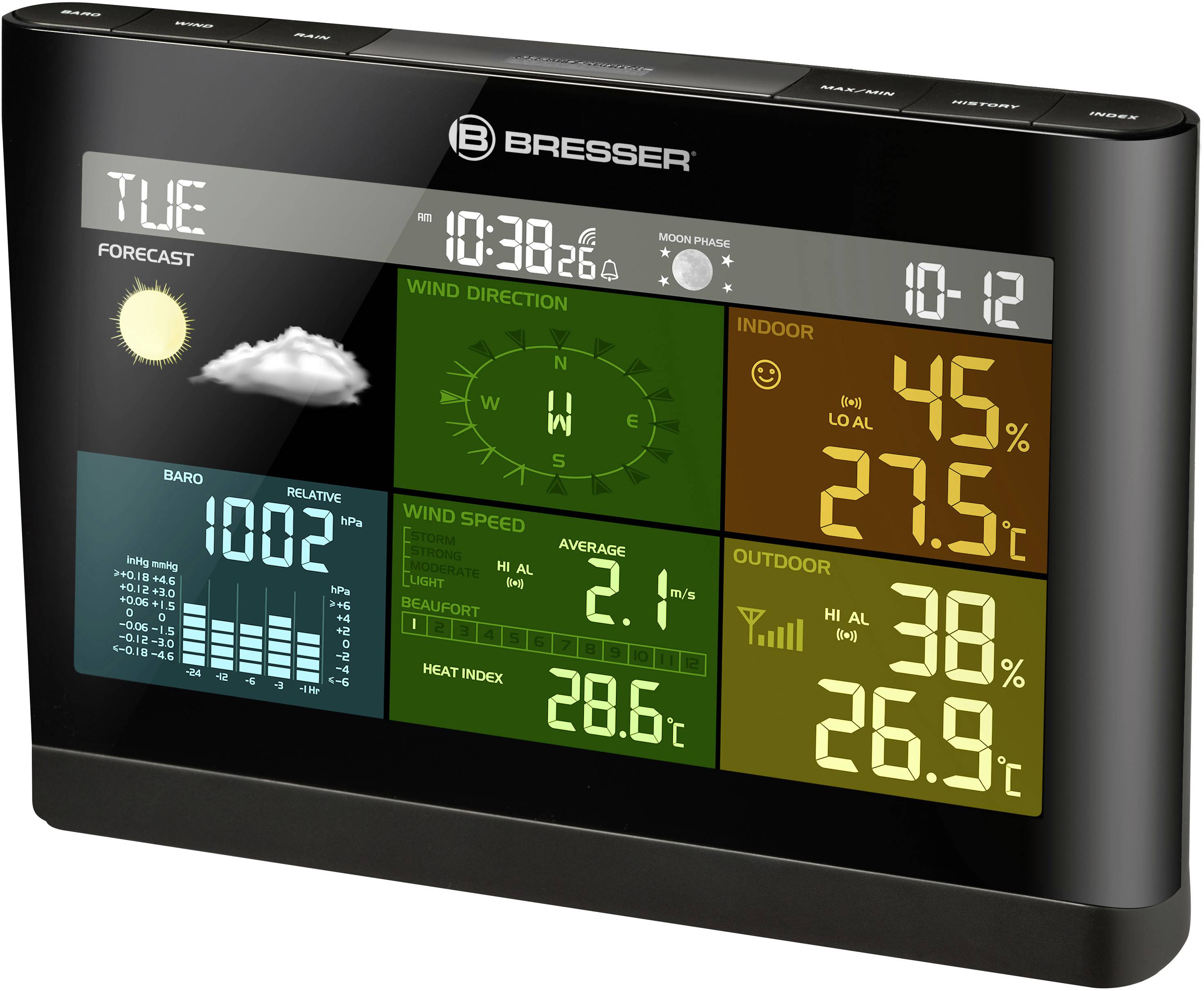 Bresser Optik 5-in-1 Comfort Wetter Center 7002550CM3000 Funk-Wetterstation Vorhersage für 12 bis 24 Stunden