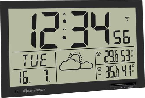 Bresser Optik 7001800CM3000 Funk Wanduhr 27mm x 229mm x 369mm Schwarz Großes Display, Wettervorhers