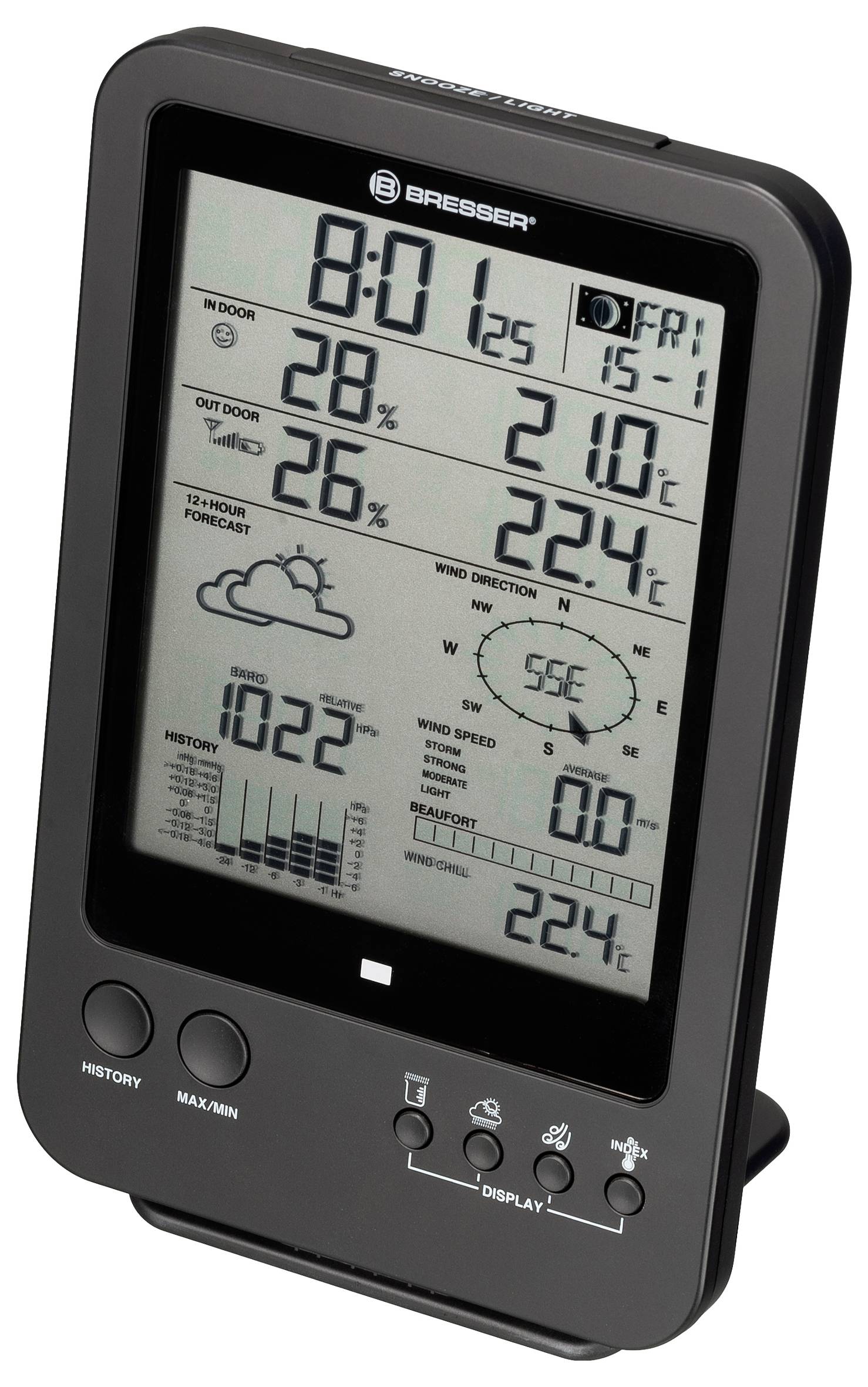 Bresser Optik Weather Center WTW 5-in-1 7002510 Funk-Wetterstation Vorhersage für 12 bis 24 Stunden
