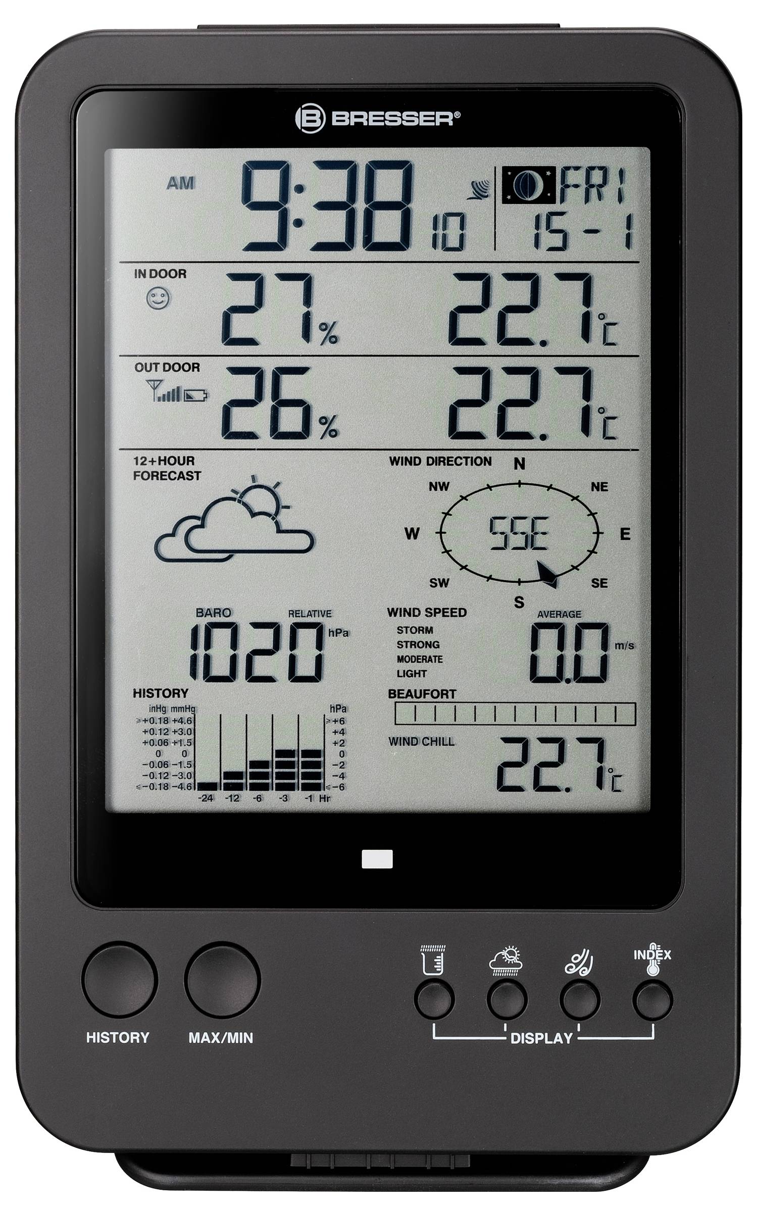 Bresser Optik Weather Center WTW 5-in-1 7002510 Funk-Wetterstation Vorhersage für 12 bis 24 Stunden