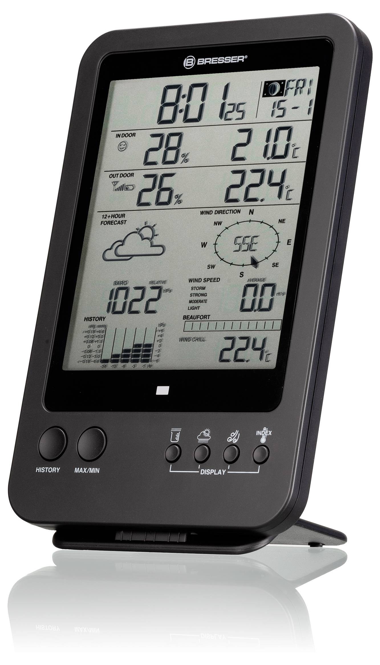 Bresser Optik Weather Center WTW 5-in-1 7002510 Funk-Wetterstation Vorhersage für 12 bis 24 Stunden