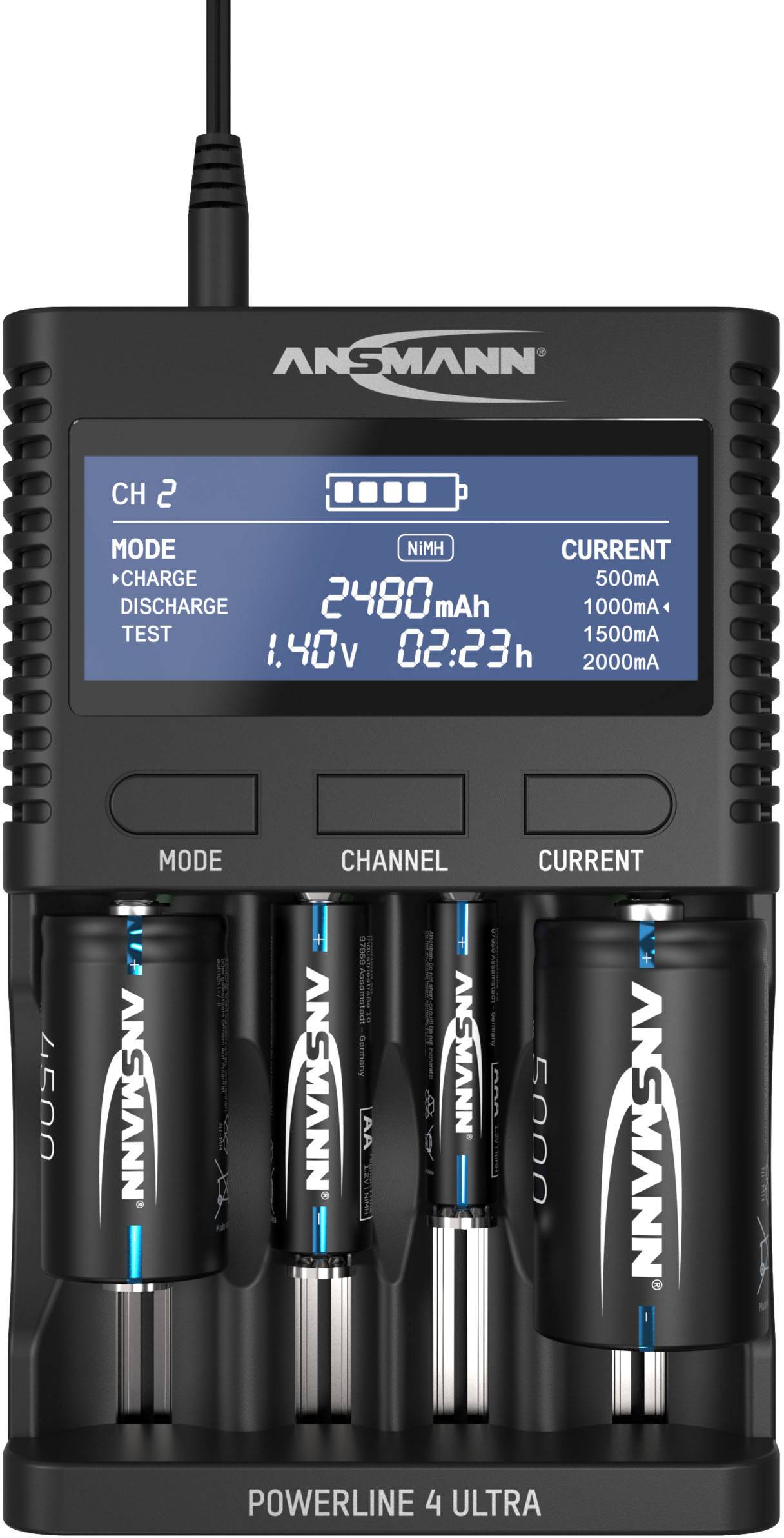Ansmann Powerline 4 Ultra Rundzellen-Ladegerät NiCd, NiMH, LiIon Micro (AAA), Mignon (AA), Baby (C)
