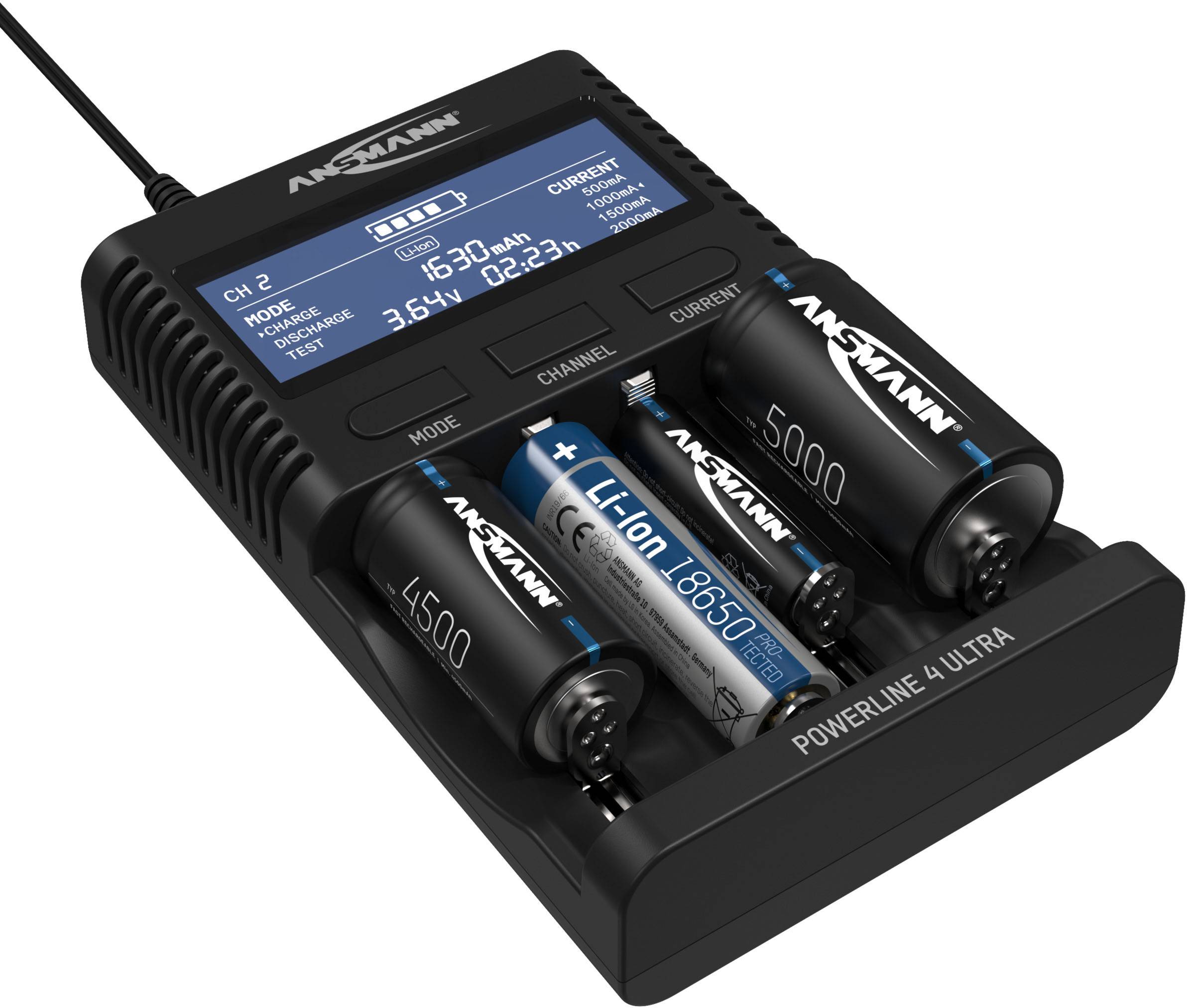Ansmann Powerline 4 Ultra Rundzellen-Ladegerät NiCd, NiMH, LiIon Micro (AAA), Mignon (AA), Baby (C)
