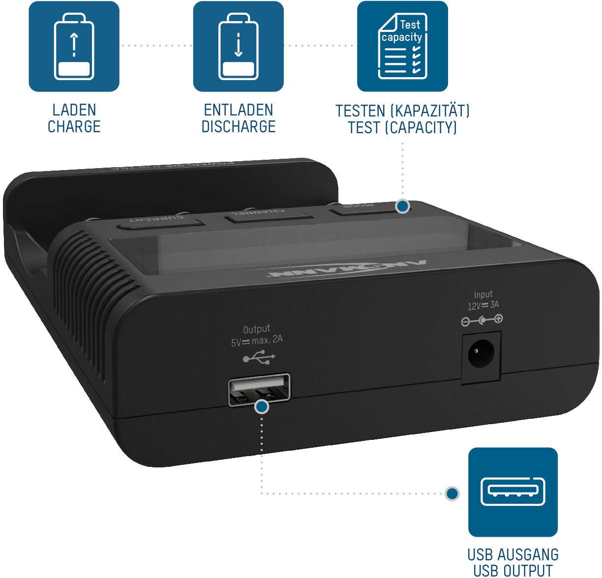 Ansmann Powerline 4 Ultra Rundzellen-Ladegerät NiCd, NiMH, LiIon Micro (AAA), Mignon (AA), Baby (C), Mono (D), 10340, 10350, 10440, 10500, 12500