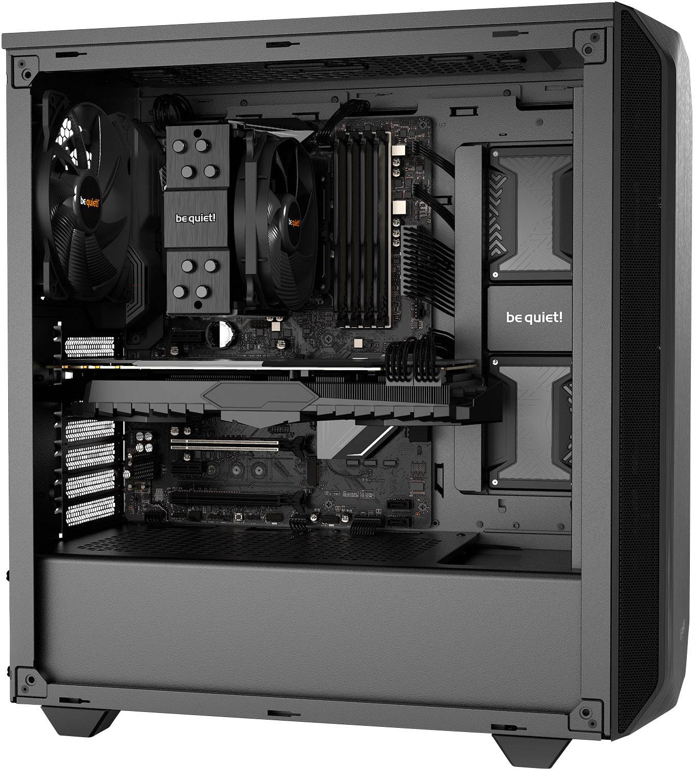 BeQuiet Pure Base 500 Midi-Tower PC-Gehäuse, Gaming-Gehäuse Schwarz 2 vorinstallierte Lüfter, Staubfilter, gedämmt