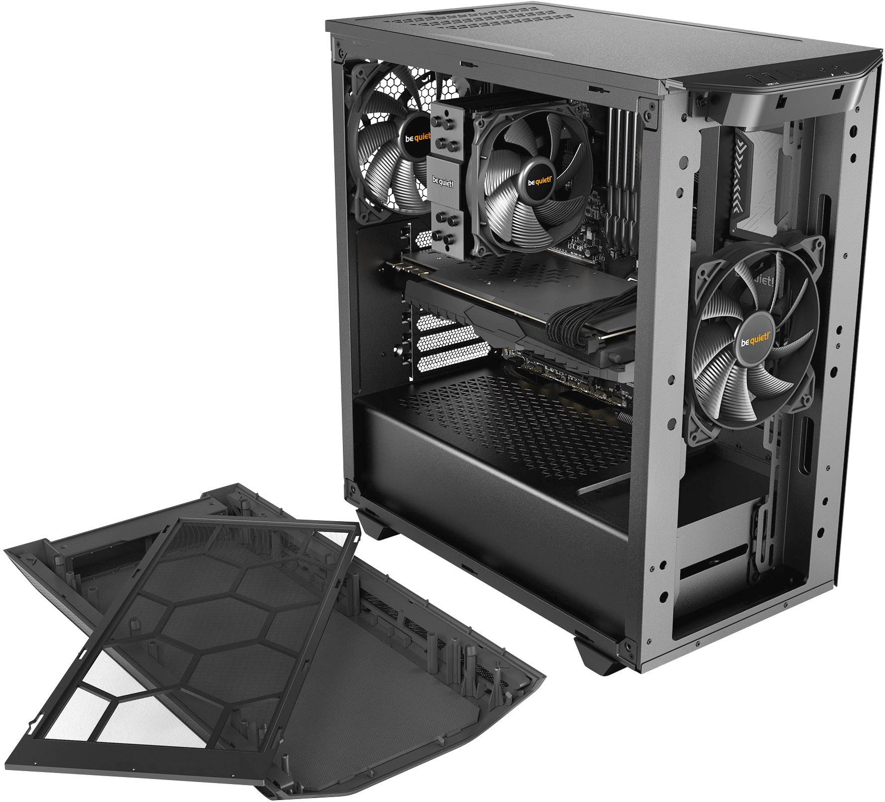 BeQuiet Pure Base 500 Windows Midi-Tower PC-Gehäuse, Gaming-Gehäuse Schwarz 2 vorinstallierte Lüfter, Seitenfenster, Staubfilter, gedämmt