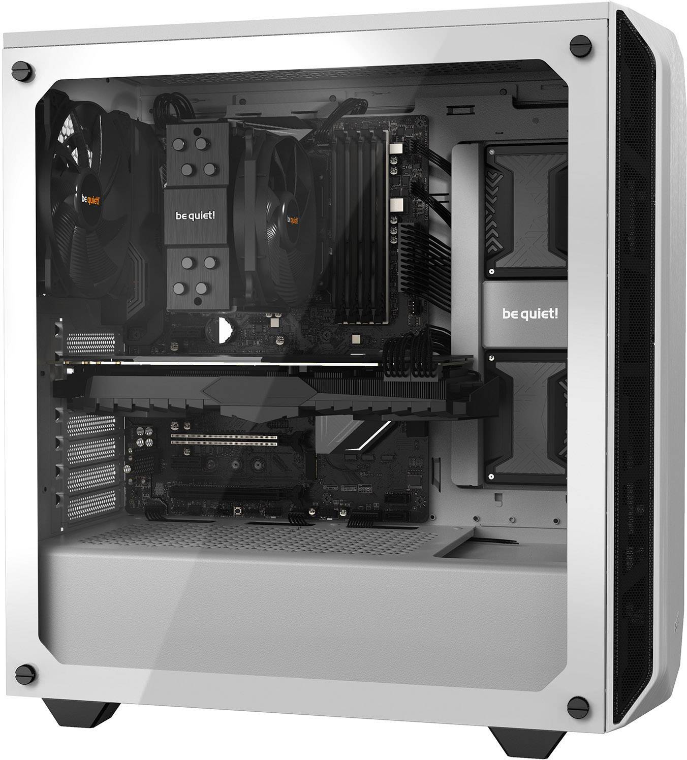 BeQuiet Pure Base 500 Windows Midi-Tower PC-Gehäuse, Gaming-Gehäuse Weiß 2 vorinstallierte Lüfter, Seitenfenster, Staubfilter, gedämmt