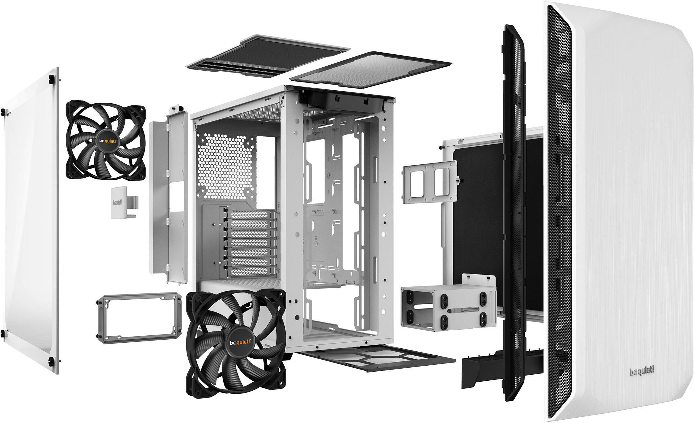 BeQuiet Pure Base 500 Windows Midi-Tower PC-Gehäuse, Gaming-Gehäuse Weiß 2 vorinstallierte Lüfter, Seitenfenster, Staubfilter, gedämmt