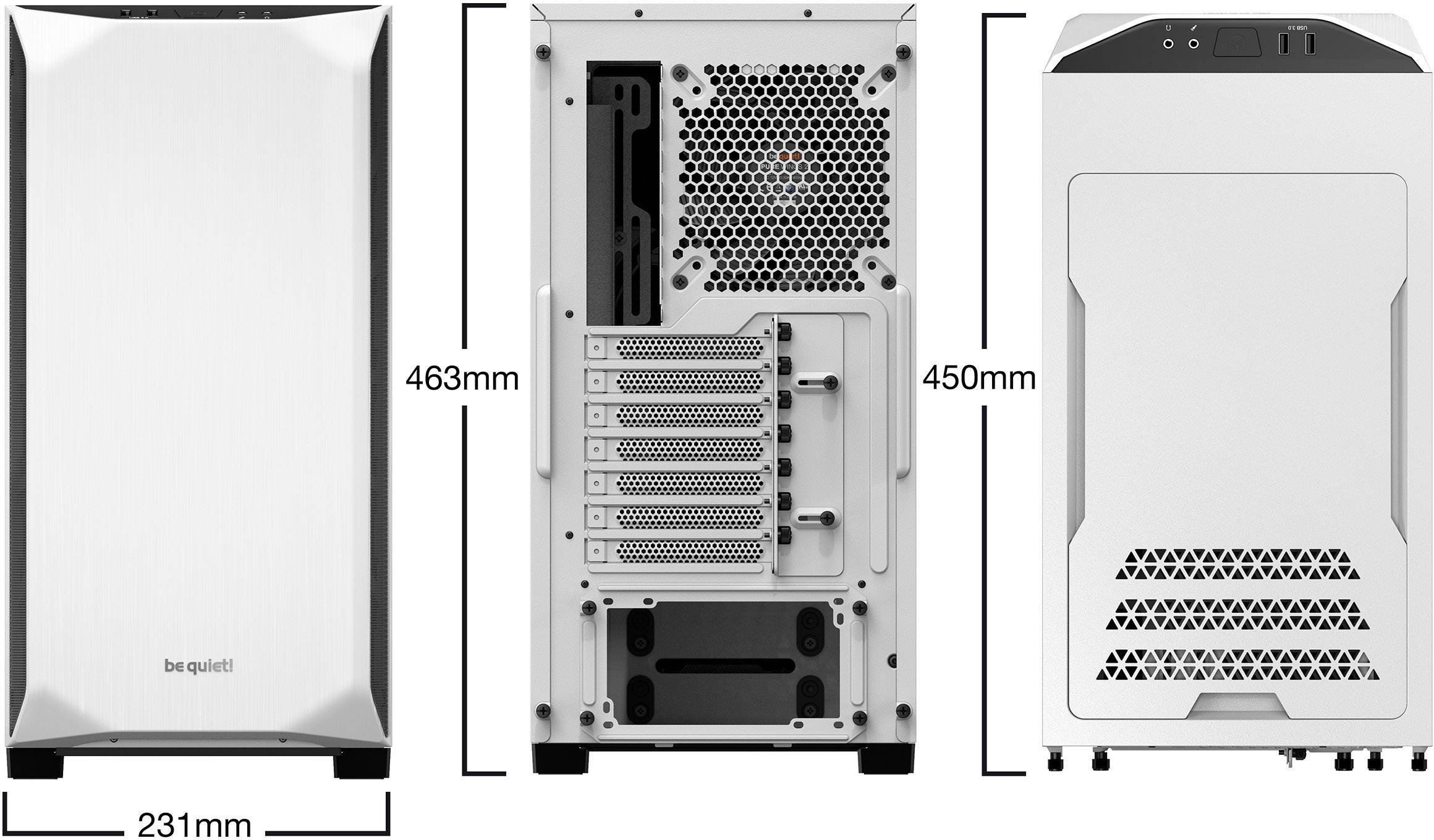 BeQuiet Pure Base 500 Windows Midi-Tower PC-Gehäuse, Gaming-Gehäuse Weiß 2 vorinstallierte Lüfter, Seitenfenster, Staubfilter, gedämmt