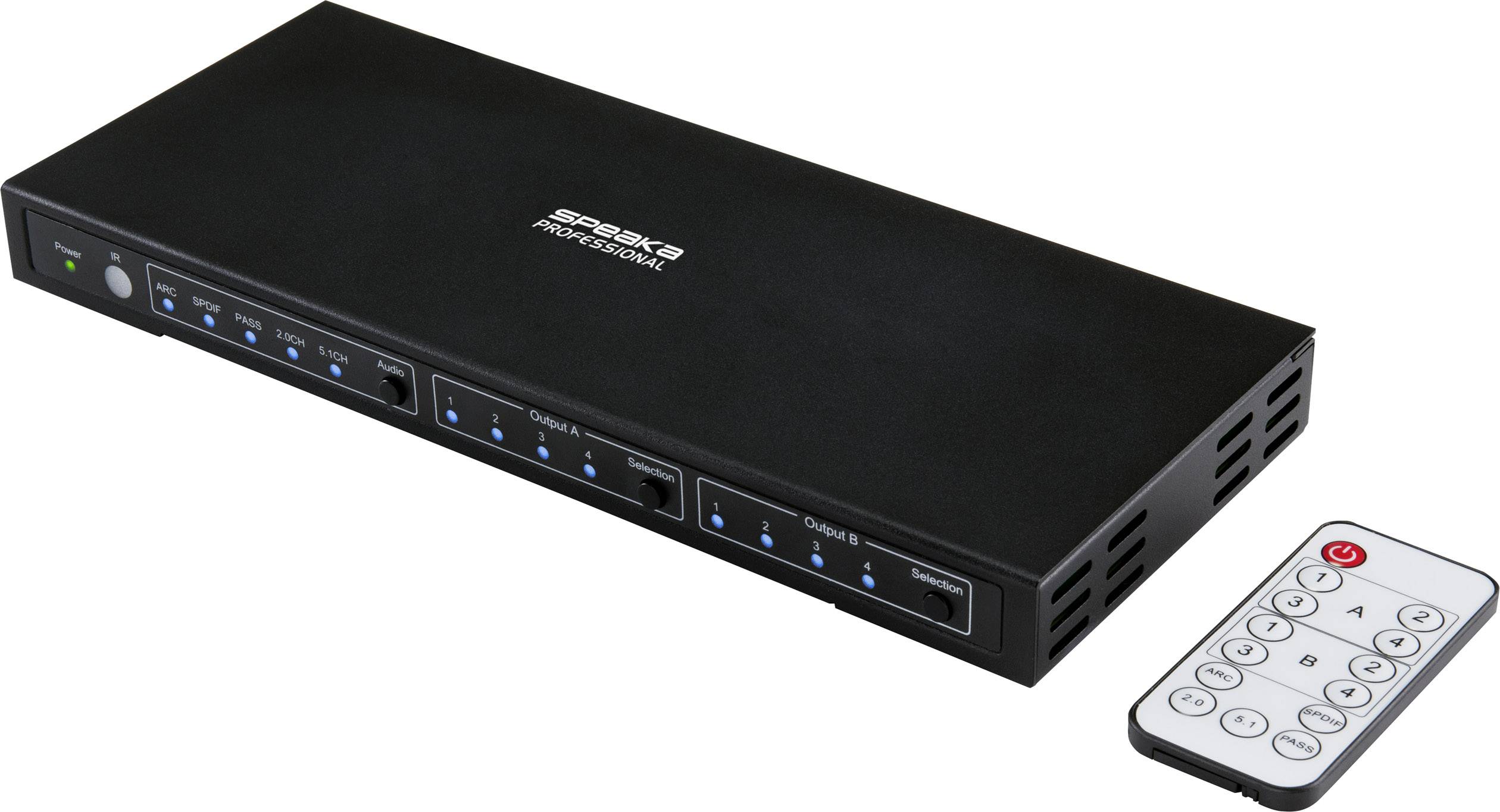 SpeaKa Professional 4x2 Port HDMI-Switch mit Audio-Ports 3840 x 2160 Megapixel Schwarz