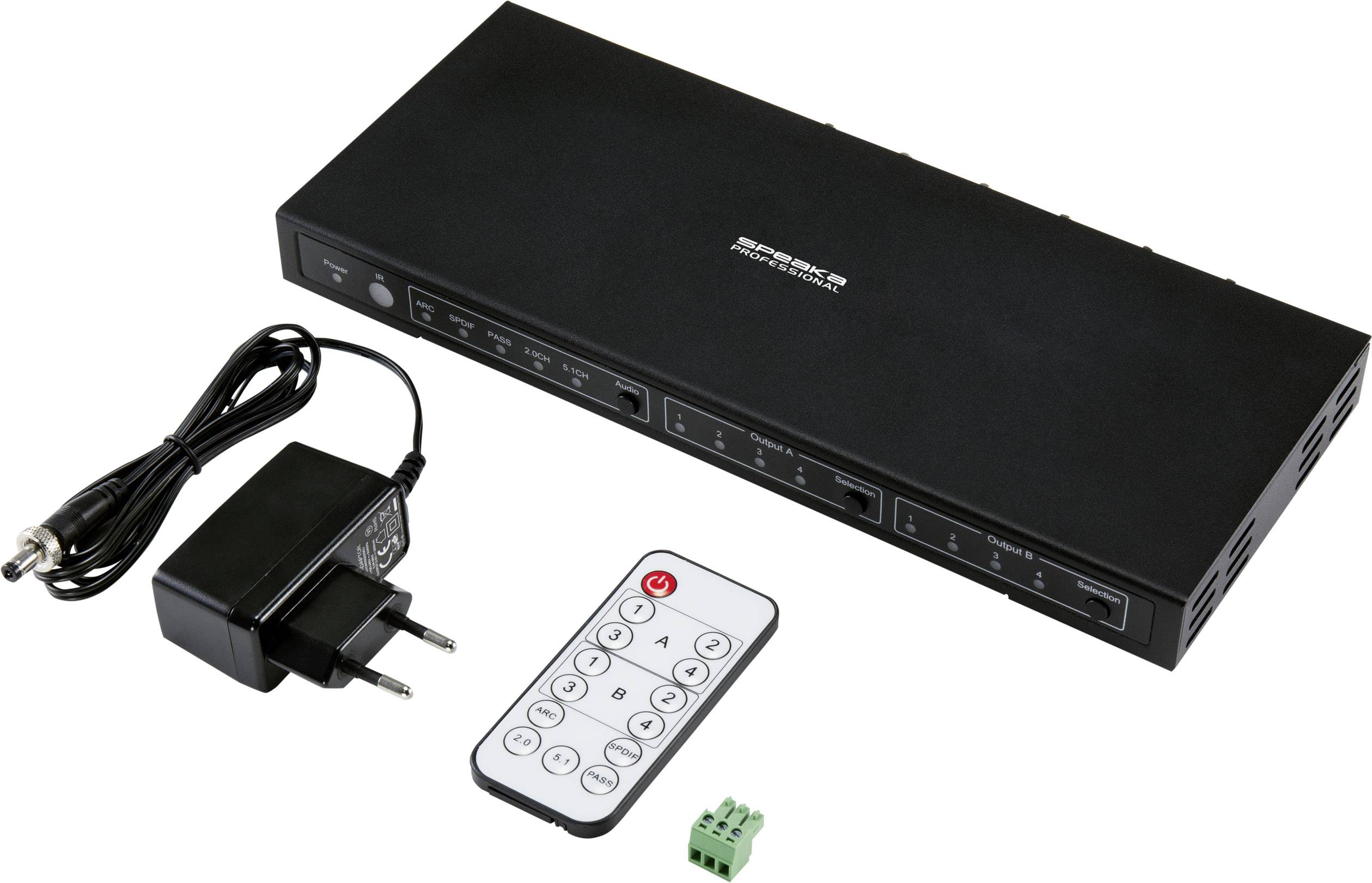 SpeaKa Professional 4x2 Port HDMI-Switch mit Audio-Ports 3840 x 2160 Megapixel Schwarz