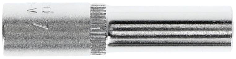 Kurzer, zylindrischer Metalladapter oder Steckaufsatz mit geriffeltem Ende, vermutlich für Werkzeug oder technische Anwendung.