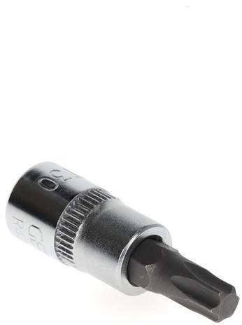Schraubaufsatz, Metall, torx-förmig, silbern mit dunkler Spitze, geeignet für Werkzeugeinsatz.