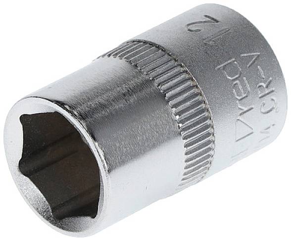 Metallische Stecknuss, glänzend, mit sechseckiger Öffnung, seitlich geriffelt.
