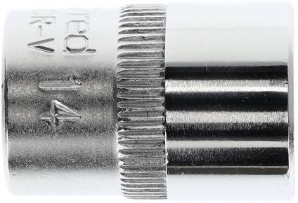Metallische Stecknuss mit geriffeltem Griff und eingeprägter Größe '1/4'. Essentiell für Werkzeuge zur Befestigung und Drehbewegung.