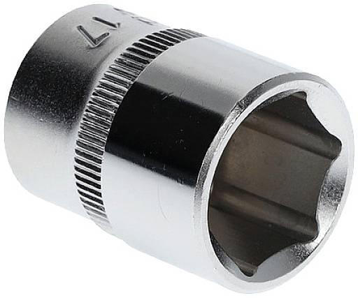 Sechskant-Steckschlüssel aus Metall, Größe 17 mm. Verwendet zum Festziehen oder Lösen von Sechskantmuttern und -schrauben.