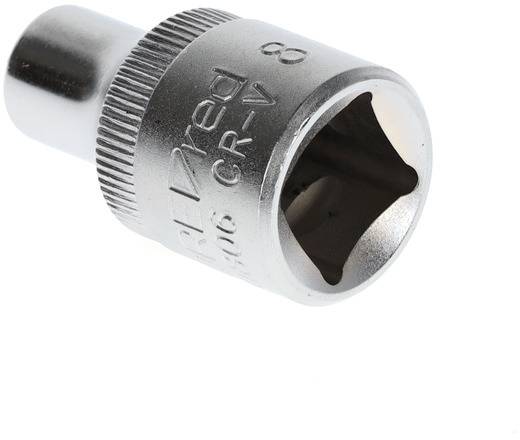 Metallene Stecknuss mit quadratischer Öffnung und Markierungen zur Größe. Verwendet zum Lösen oder Anziehen von Schrauben und Muttern.
