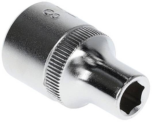 Metall-Steckschlüsseleinsatz mit sechskantigem Innengewinde, geeignet für Drehmomentschlüssel, glänzend silberne Oberfläche.