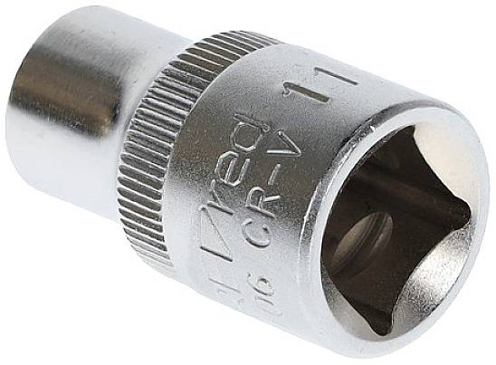 Steckschlüsseleinsatz aus Metall mit Prägung '1/2 inch CR-V 11', verwendet in Ratschen und Steckschlüsselsätzen für Schraubarbeiten.