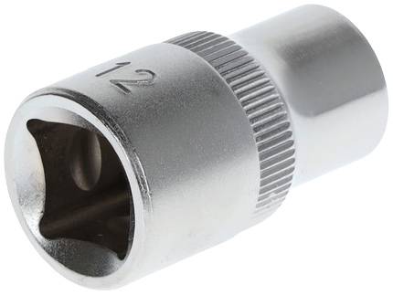 Metall-Steckschlüssel mit 12-mm-Gravur an der Seite, zylindrische Form und gerändelte Oberfläche für verbesserten Halt.