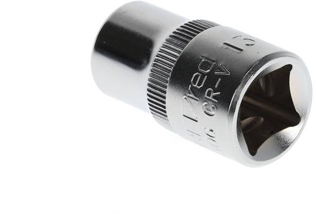 Sechskant-Steckschlüsselaufsatz aus Metall, Größe 19 mm, mit geriffelter Oberfläche für besseren Halt, geeignet für Automobilanwendungen.
