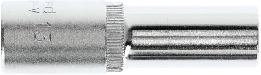 Metallische Stecknuss mit gewindeförmigem Griff am oberen Ende, geeignet für Schraubarbeiten.