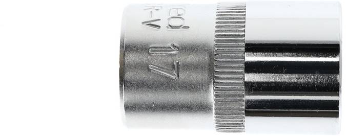 'Kfz-Stecknuss 17 mm, verchromt' in Hochglanzmetalloptik, möglicherweise ein Werkzeug für die Autoreparatur.