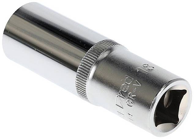 Steckschlüssel aus Metall mit gerändeltem Griff, geeignet für Sechskantschrauben.