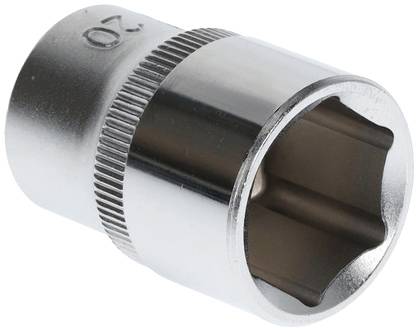 'Sechskant-Steckschlüssel', verchromt, mit gerändelten Griffbereich für besseren Halt, Größe 20 mm, für Schrauben und Muttern.