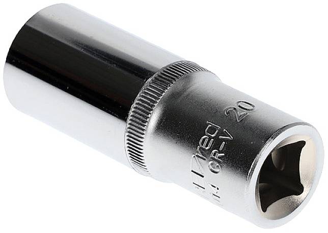 Metallschraubenschlüssel, zylindrische Form, mit sechseckiger Öffnung, Größe 20 mm, für mechanische Reparaturarbeiten.