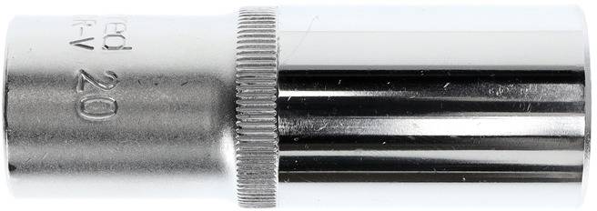 Metallisches Werkzeug, möglicherweise eine Stecknuss, mit glänzender Oberfläche und Gravur '20'.