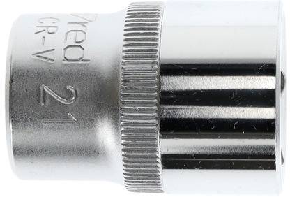 Metallische Stecknuss mit der Gravur '21 CR-V', zeigt eine geriffelte und eine glatte Fläche, hauptsächlich in silberner Farbe.