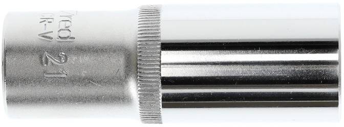 Metallsteckschlüsselaufsatz, Größe 21 mm, glänzende Oberfläche, zylindrische Form.