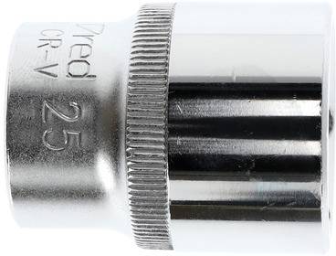 Metallische Nuss, Größe 25, für Steckschlüsselsatz. Silber glänzend mit geriffelter Fläche für besseren Halt.
