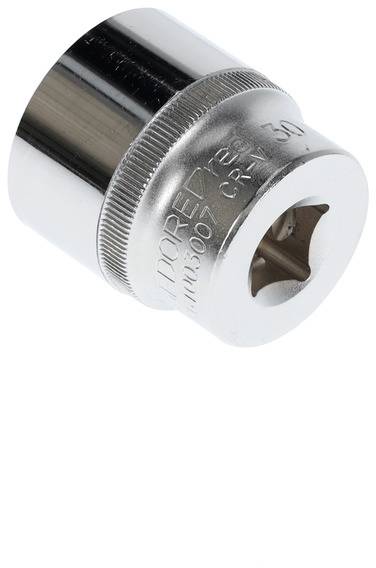 Steckschlüssel aus Metall, zylindrische Form, geeignet für Schrauben und Muttern. Glänzend silberne Oberfläche.