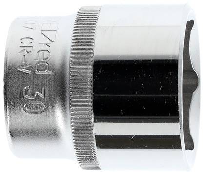 Eine silberne Stecknuss aus Metall, markiert mit 'CR-V 30', dient zur Befestigung von Muttern und Schrauben.